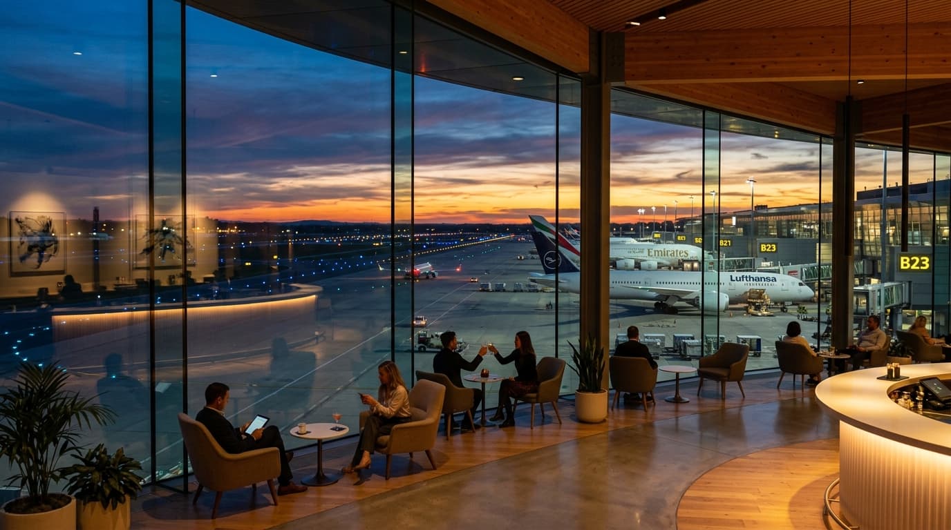 Airport Terminal Lounge and Runway View